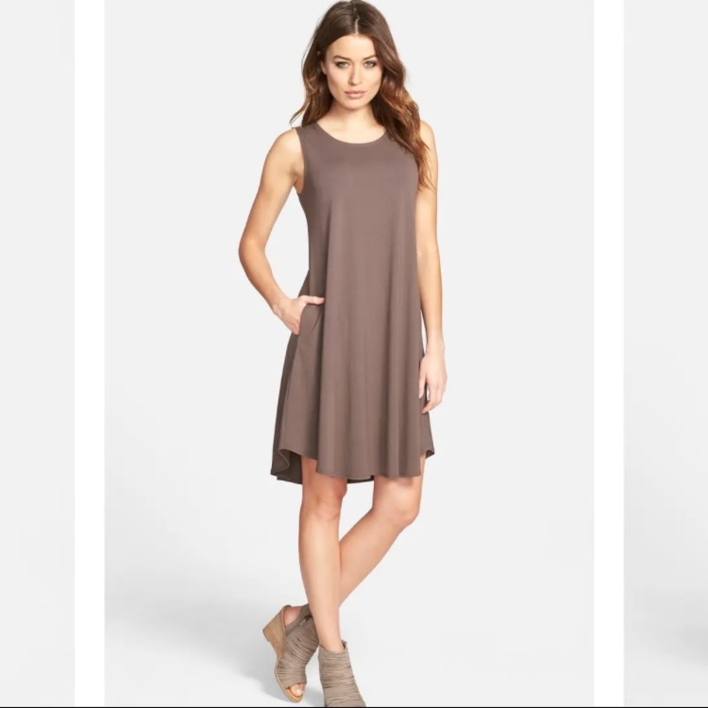 Eileen Fisher Jersey Jewel Neck Flare Dress Small